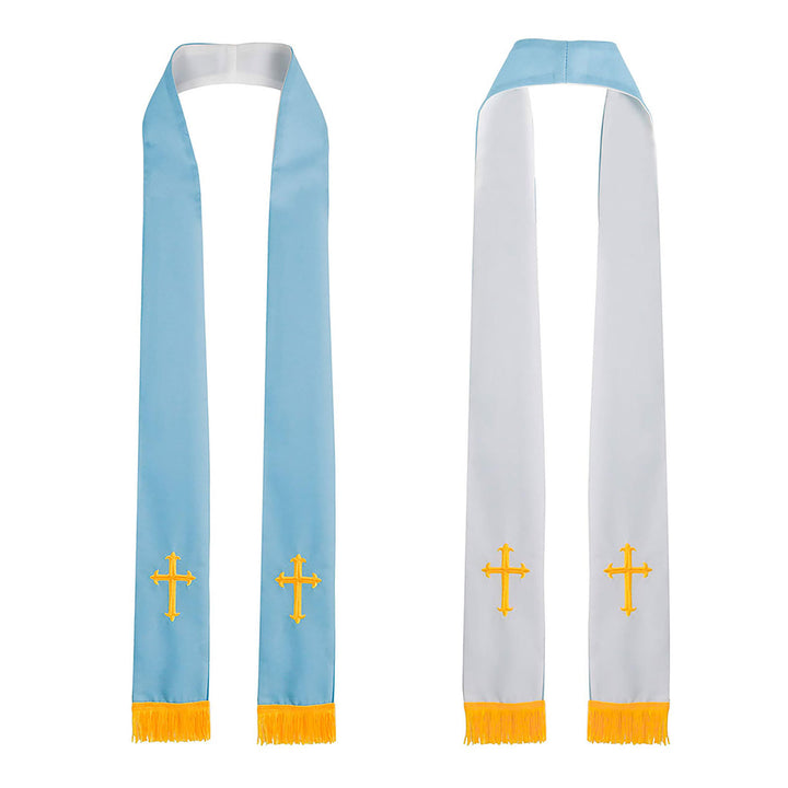 Christianartworkshop Colorful Style Versatile Reversible Liturgical Clergy Stole with Golden Tassel Trim - Blue & White - image 0