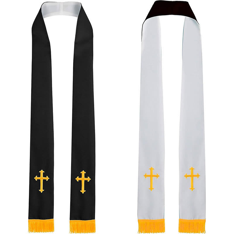 Christianartworkshop Colorful Style Versatile Reversible Liturgical Clergy Stole with Golden Tassel Trim - Black & White - image 6