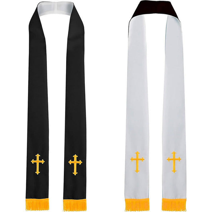 Christianartworkshop Colorful Style Versatile Reversible Liturgical Clergy Stole with Golden Tassel Trim - Black & White - image 6