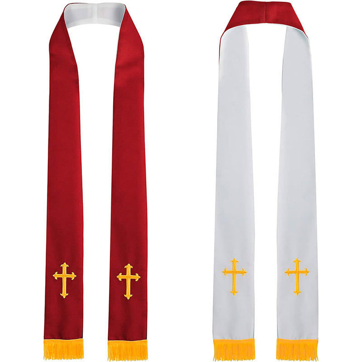 Christianartworkshop Colorful Style Versatile Reversible Liturgical Clergy Stole with Golden Tassel Trim - Red & White - image 2