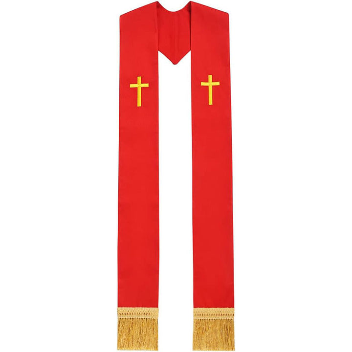 Christianartworkshop Traditional Multi-Color Clergy Stole with V-Neck & Straight Neck - Red (V-Neck) - Standard Liturgical (270cm Total) - image 15