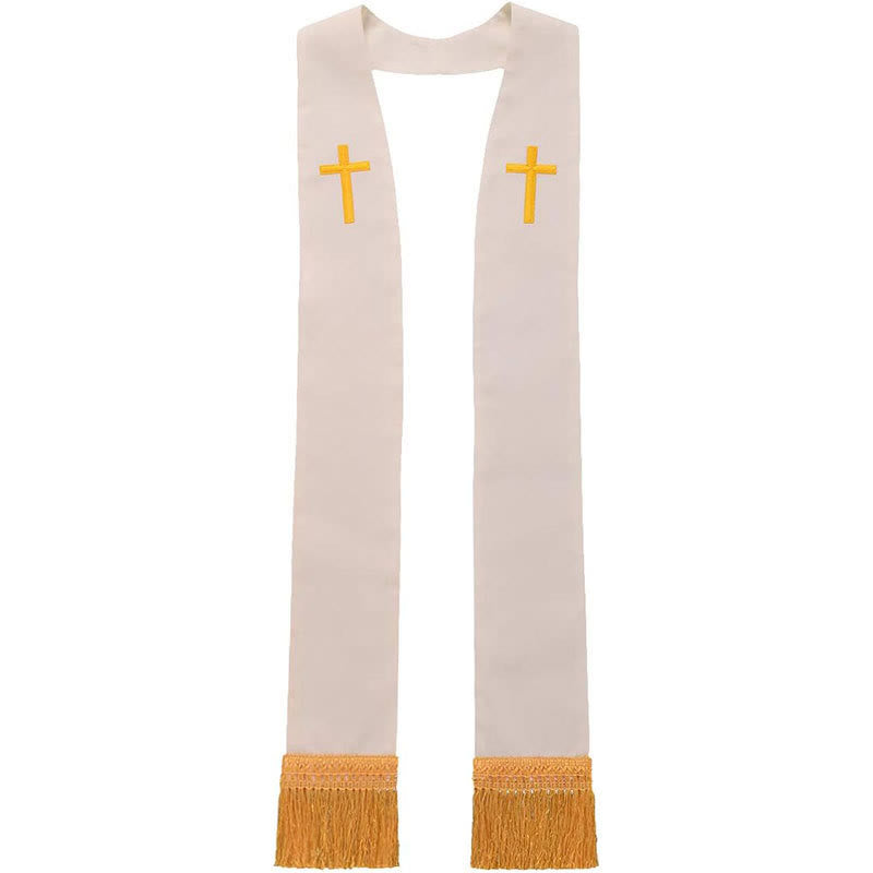 Christianartworkshop Traditional Multi-Color Clergy Stole with V-Neck & Straight Neck - White (Straight Neck) - Standard Liturgical (270cm Total) - image 12