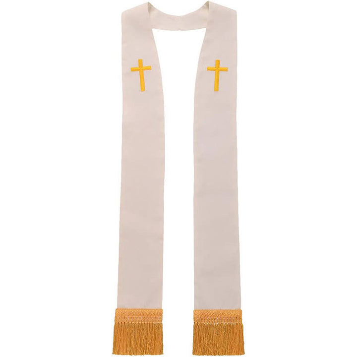 Christianartworkshop Traditional Multi-Color Clergy Stole with V-Neck & Straight Neck - White (Straight Neck) - Standard Liturgical (270cm Total) - image 12