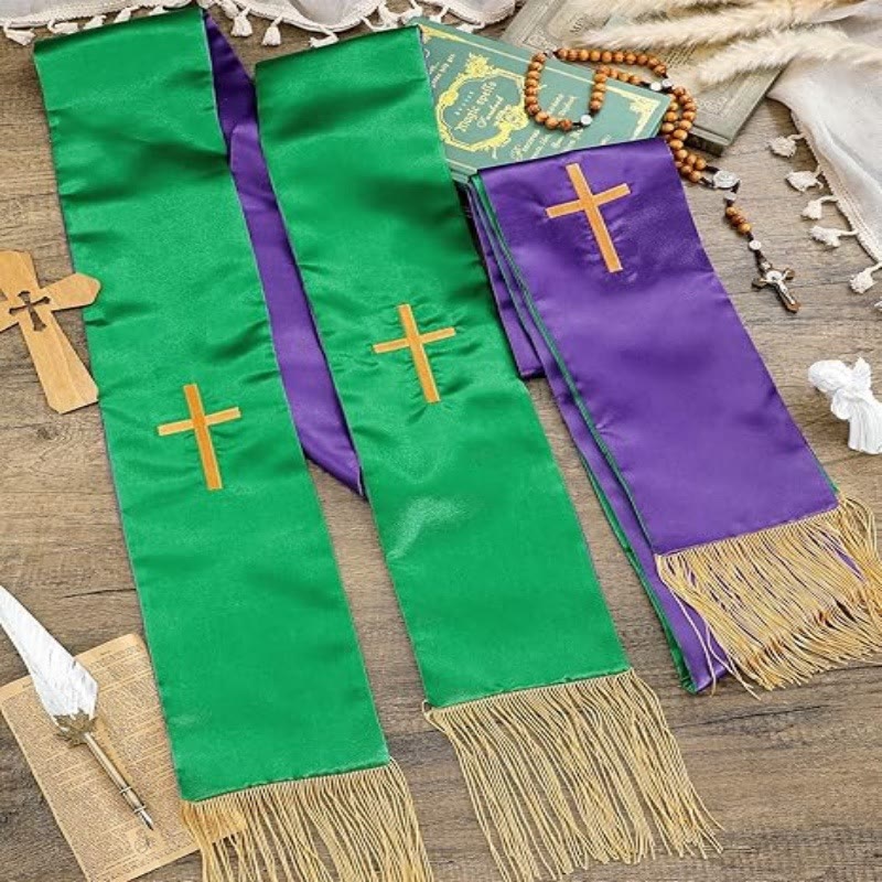 Christianartworkshop Traditional Multi-Color Clergy Stole with V-Neck & Straight Neck - image 5