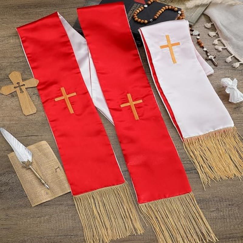 Christianartworkshop Traditional Multi-Color Clergy Stole with V-Neck & Straight Neck - image 8