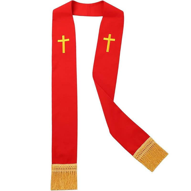 Christianartworkshop Traditional Multi-Color Clergy Stole with V-Neck & Straight Neck - Red (Straight Neck) - image 12