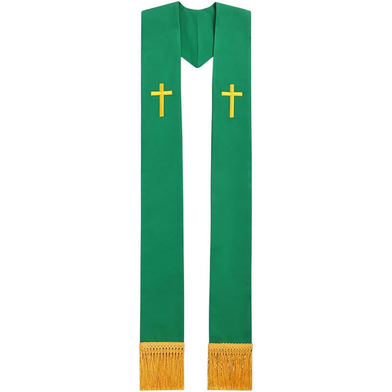 Christianartworkshop Traditional Multi-Color Clergy Stole with V-Neck & Straight Neck - Green (V-Neck) - Standard Liturgical (270cm Total) - image 17