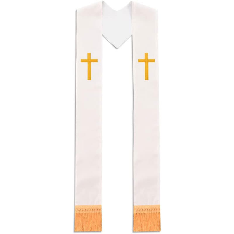 Christianartworkshop Traditional Multi-Color Clergy Stole with V-Neck & Straight Neck - White (V-Neck) - Standard Liturgical (270cm Total) - image 13