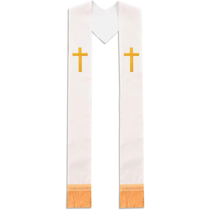 Christianartworkshop Traditional Multi-Color Clergy Stole with V-Neck & Straight Neck - White (V-Neck) - Standard Liturgical (270cm Total) - image 13