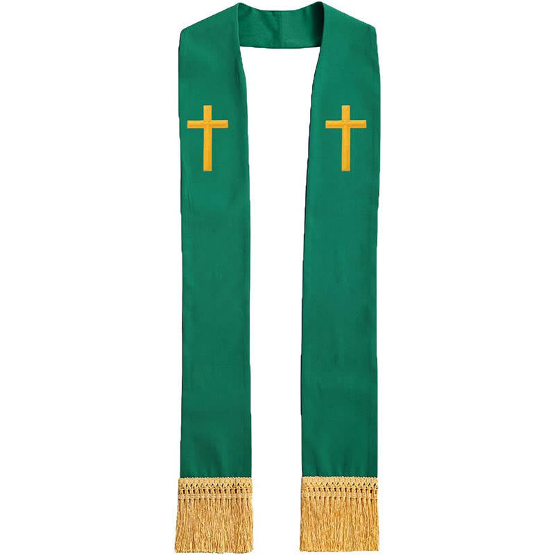 Christianartworkshop Traditional Multi-Color Clergy Stole with V-Neck & Straight Neck - Green (Straight Neck) - image 14