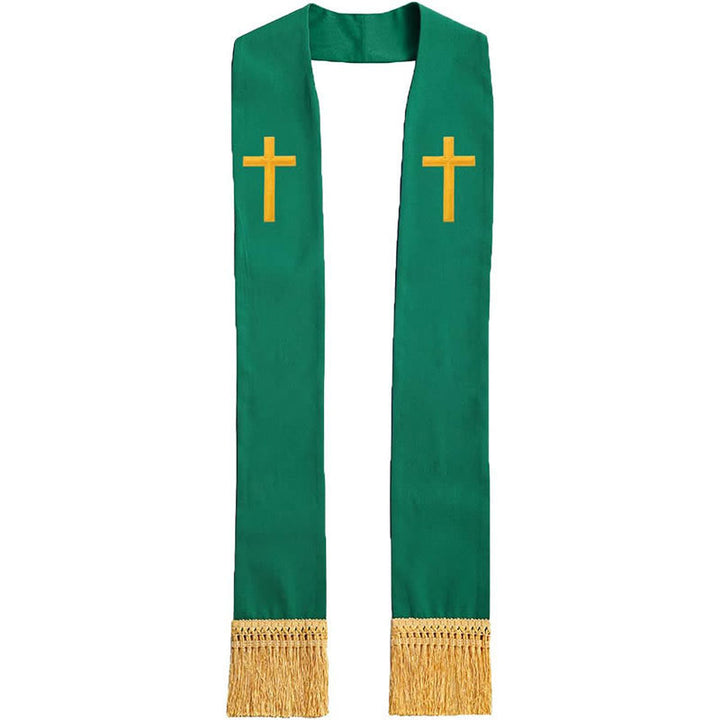 Christianartworkshop Traditional Multi-Color Clergy Stole with V-Neck & Straight Neck - Green (Straight Neck) - image 14