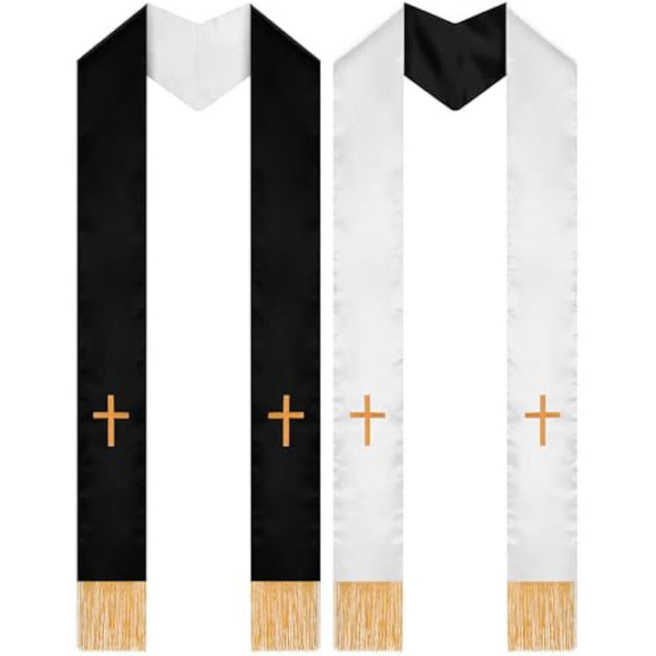 Christianartworkshop Traditional Multi-Color Clergy Stole with V-Neck & Straight Neck - Black & White (Reversible) - image 0