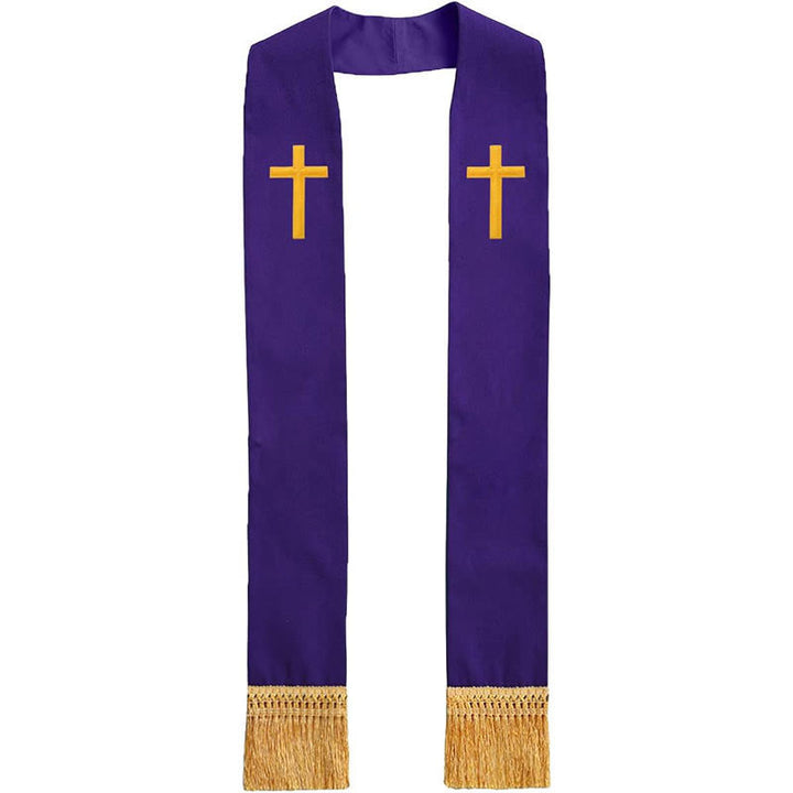 Christianartworkshop Traditional Multi-Color Clergy Stole with V-Neck & Straight Neck - Purple (Straight Neck) - Standard Liturgical (270cm Total) - image 18