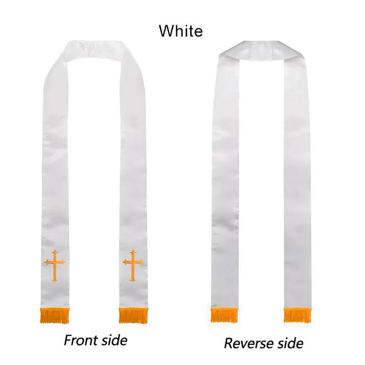 Christianartworkshop Straight Neck Multi-Color Clergy Stole with Elegant Tassel Trim - White - image 1