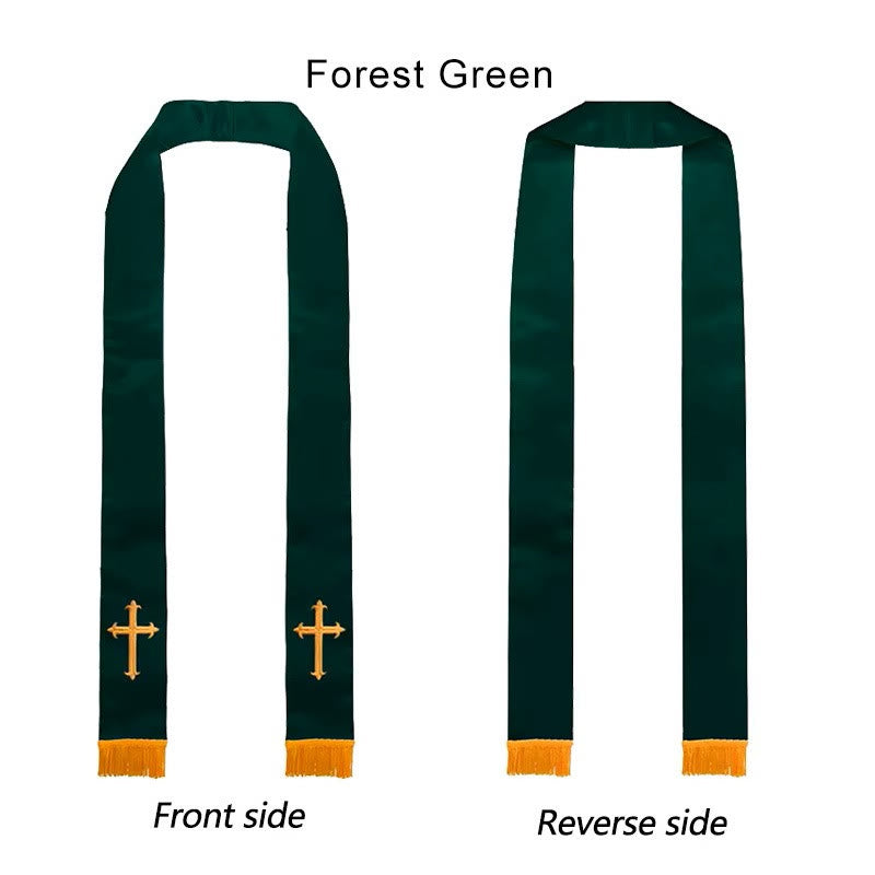 Christianartworkshop Straight Neck Multi-Color Clergy Stole with Elegant Tassel Trim - Dark Green - image 3