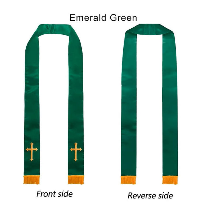 Christianartworkshop Straight Neck Multi-Color Clergy Stole with Elegant Tassel Trim - Green - image 2