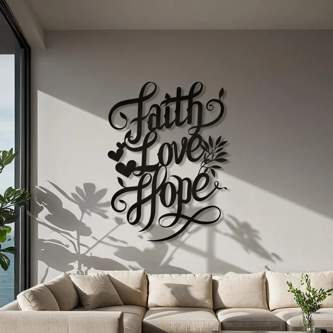 Christianartworkshop Faith Love Hope Script Metal Wall Decor with Heart & Leaf Accents - image 2