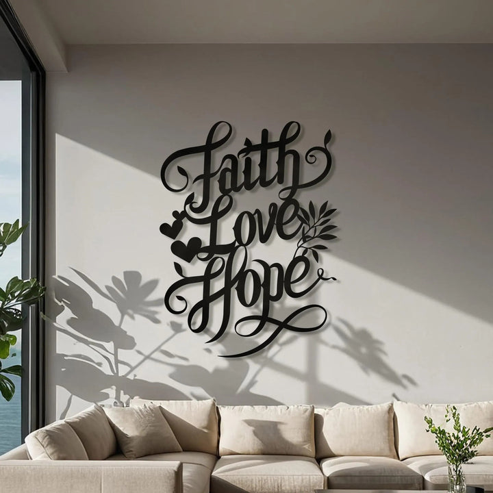 Christianartworkshop Faith Love Hope Script Metal Wall Decor with Heart & Leaf Accents - image 2