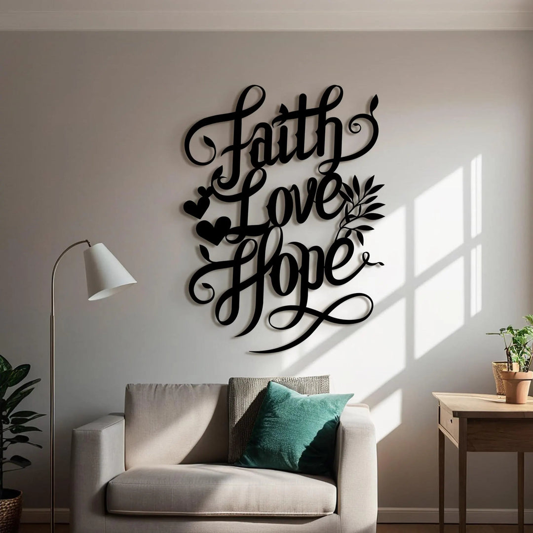 Christianartworkshop Faith Love Hope Script Metal Wall Decor with Heart & Leaf Accents - image 3