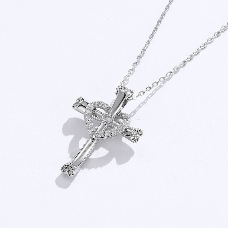 Christianartworkshop 925 Silver Cross & Heart Zircon Necklace: Faith Meets Love in Sparkle - image 2