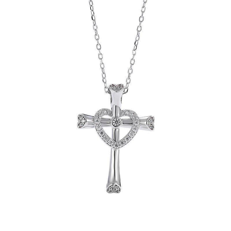 Christianartworkshop 925 Silver Cross & Heart Zircon Necklace: Faith Meets Love in Sparkle - image 4