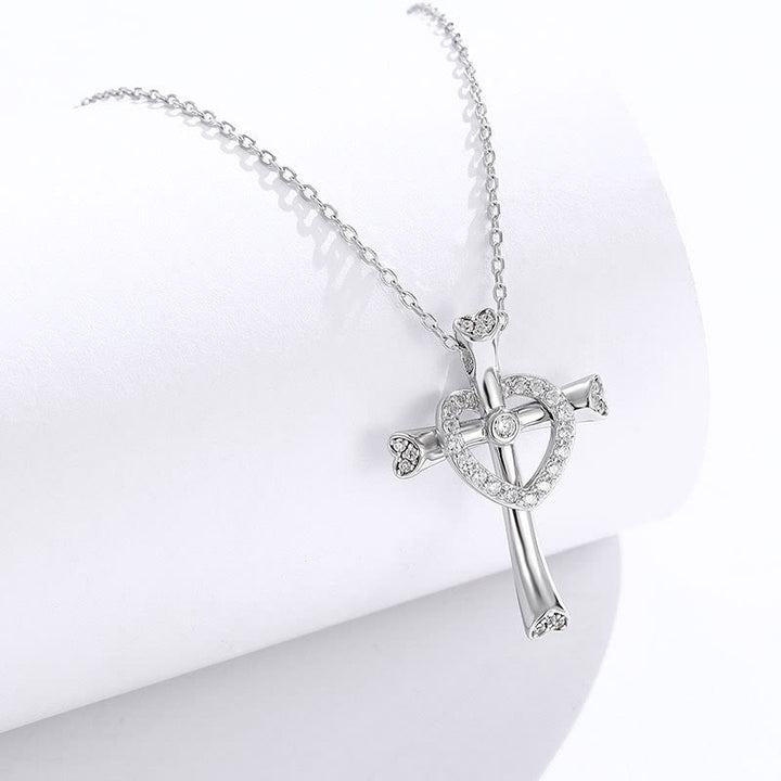 Christianartworkshop 925 Silver Cross & Heart Zircon Necklace: Faith Meets Love in Sparkle - image 3