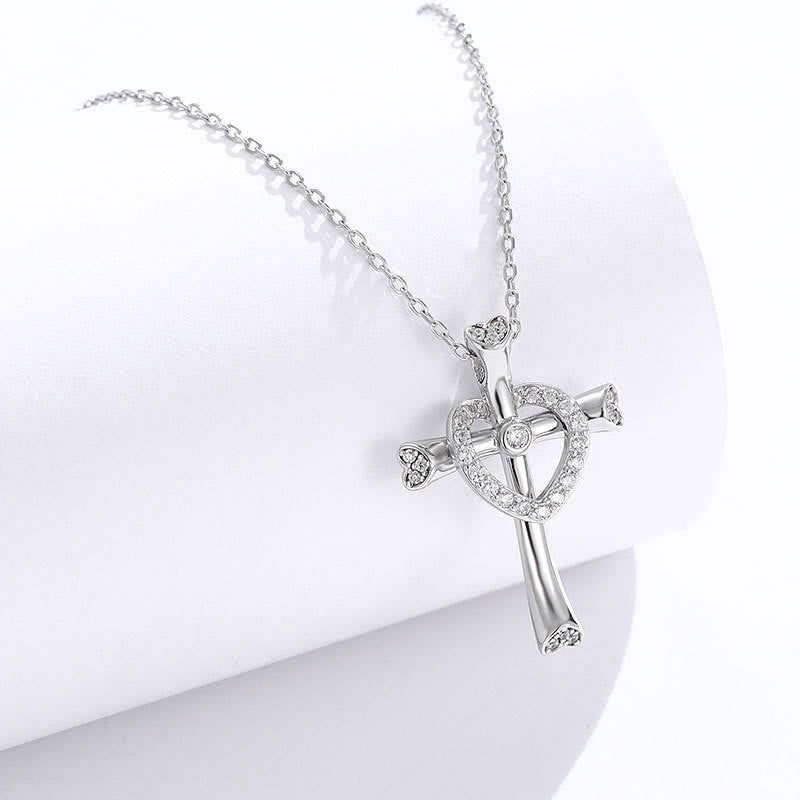 Christianartworkshop 925 Silver Cross & Heart Zircon Necklace: Faith Meets Love in Sparkle - image 3