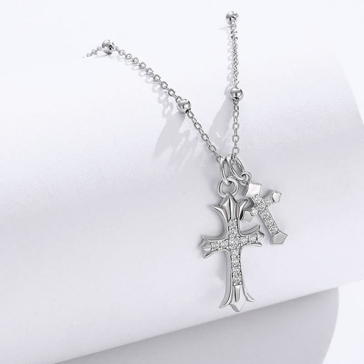 Christianartworkshop 925 Silver Double Cross Necklace: Faith - Inspired Sparkle - image 3