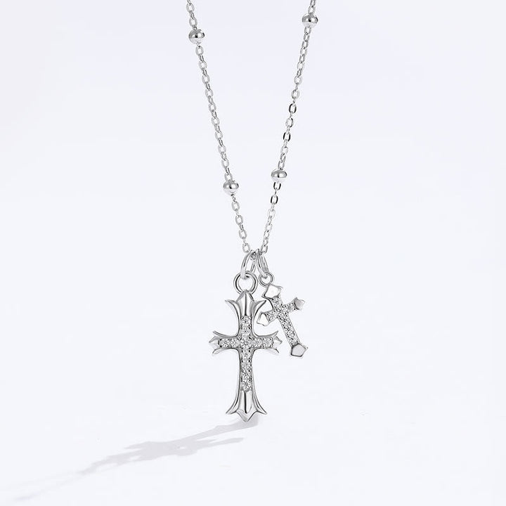 Christianartworkshop 925 Silver Double Cross Necklace: Faith - Inspired Sparkle - 925 Sterling Silver - image 0