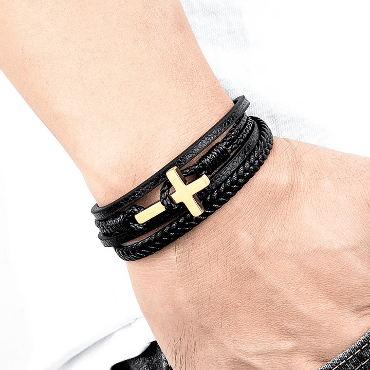 Christianartworkshop Tri - Color Stainless Steel Cross & Braided Leather Fashion Bracelet - image 10