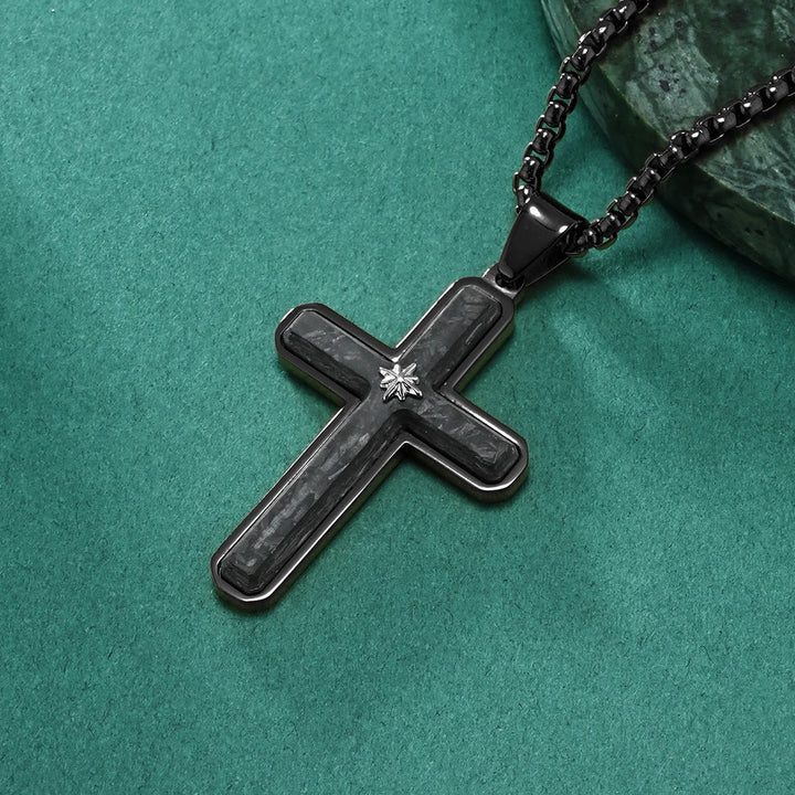 Christianartworkshop Two - Tone Cross Necklace: Faithful Elegance in Metallic Styles - Black - image 4