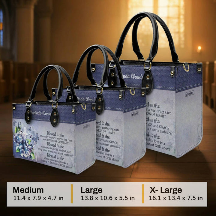 Christianartworkshop Elegant Floral Personalized Leather Handbag with Scripture Quote: God Is with Her - image 8