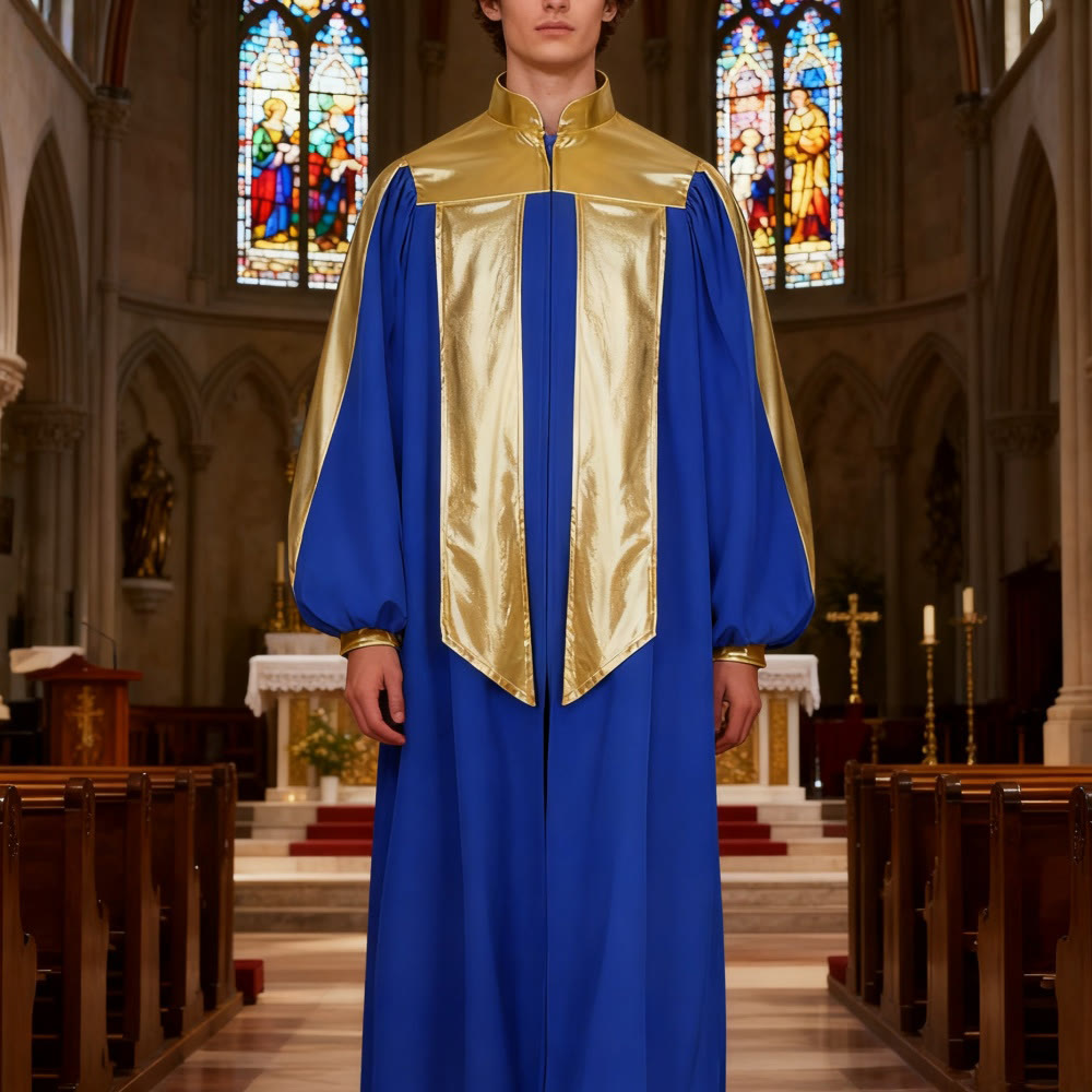 Christianartworkshop Golden-Embellished Clergy Robe: 7 Colors for Liturgical Elegance - Blue - 2XL - image 0