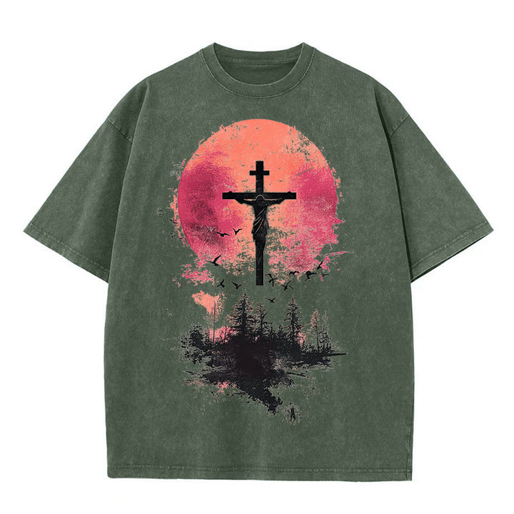 Christianartworkshop Risen Christian Washed T-Shirt - Army Green - 4XL - image 4