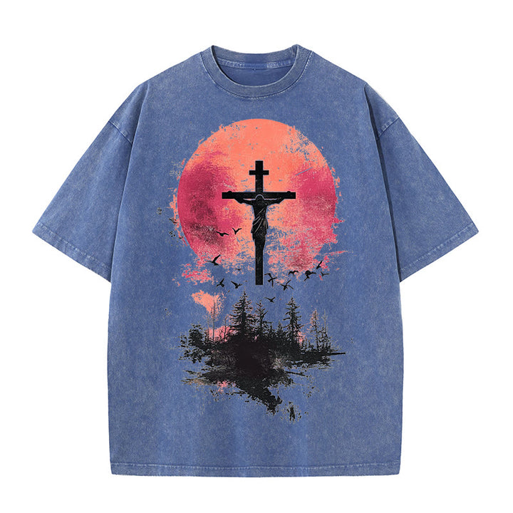 Christianartworkshop Risen Christian Washed T-Shirt - Royal Blue - 4XL - image 8
