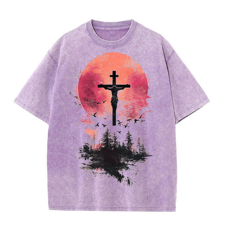 Christianartworkshop Risen Christian Washed T-Shirt - Purple - 4XL - image 5
