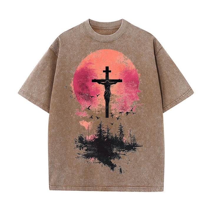 Christianartworkshop Risen Christian Washed T-Shirt - Coffee - 4XL - image 3