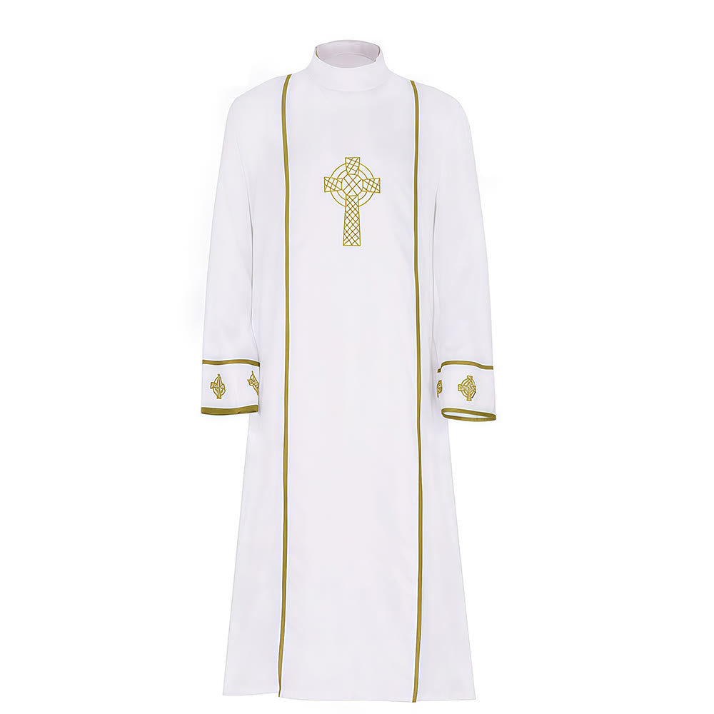 Christianartworkshop Multi-Style White Cassock Clergy Robe: Ideal for Church Worship & Rituals - With Golden Cross - 2XL - image 1