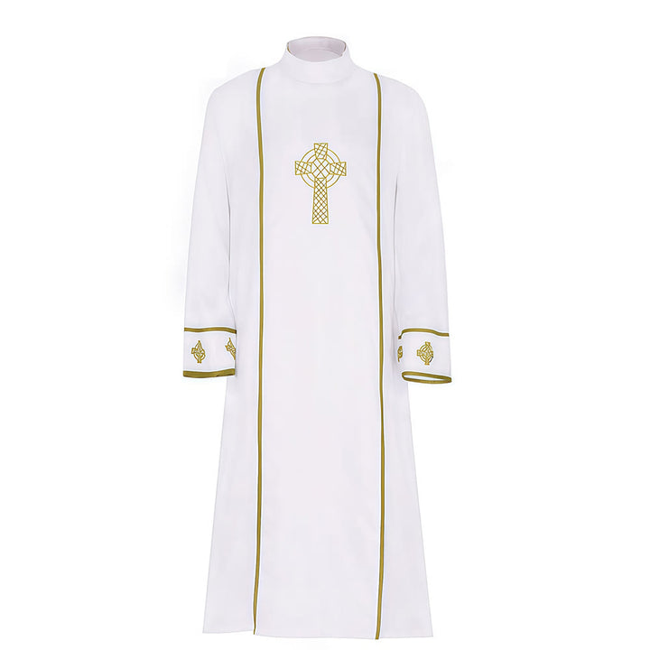 Christianartworkshop Multi-Style White Cassock Clergy Robe: Ideal for Church Worship & Rituals - With Golden Cross - 2XL - image 1