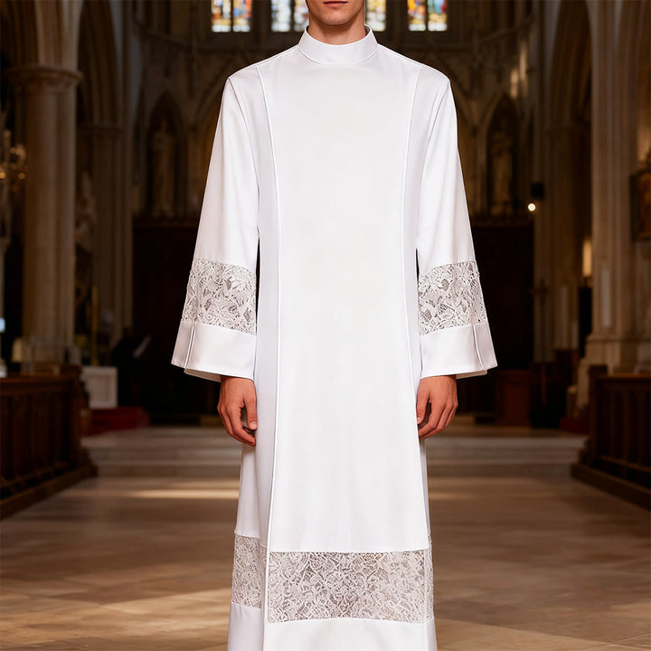 Christianartworkshop Multi - Style White Clergy Robes: Ideal for Church Worship & Rituals - With White Translucent Lace - 3XL - image 7