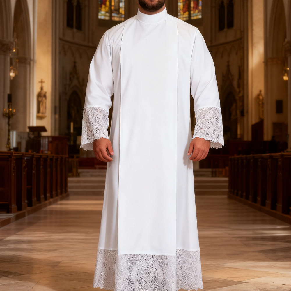 Christianartworkshop Multi - Style White Clergy Robes: Ideal for Church Worship & Rituals - With White Wide Lace - 3XL - image 9
