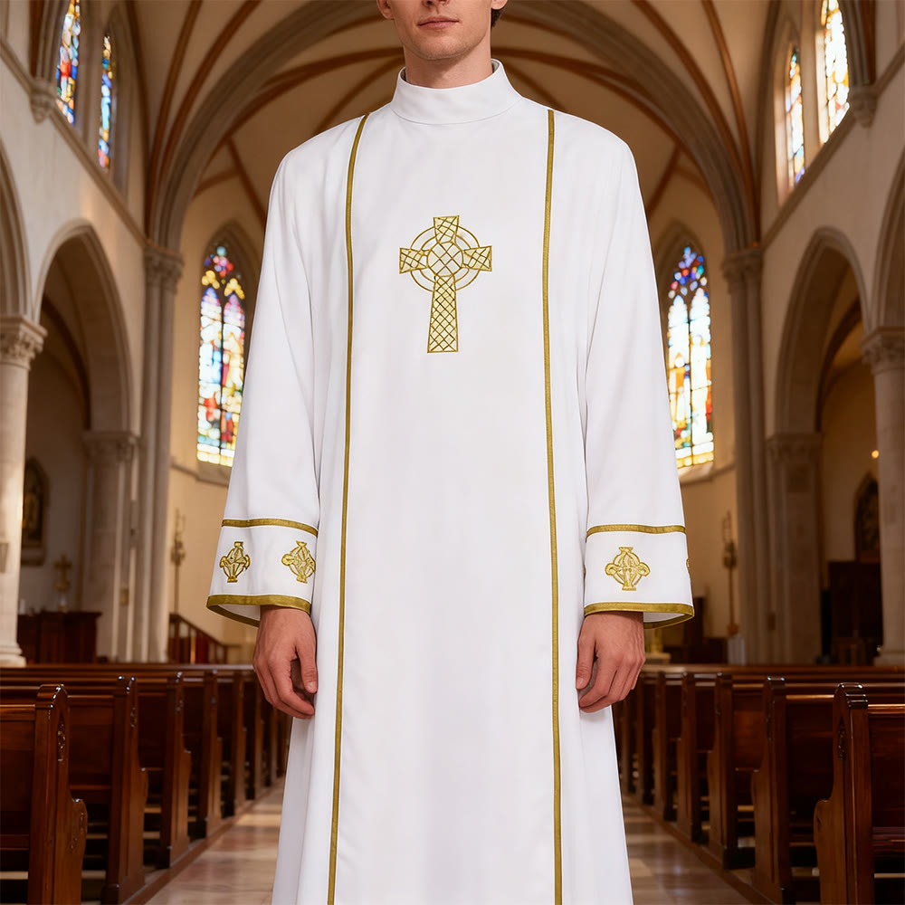 Christianartworkshop Multi - Style White Clergy Robes: Ideal for Church Worship & Rituals - With Golden Cross - 3XL - image 0