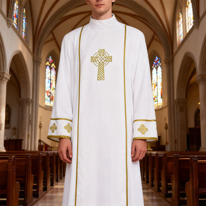 Christianartworkshop Multi - Style White Clergy Robes: Ideal for Church Worship & Rituals - With Golden Cross - 3XL - image 0