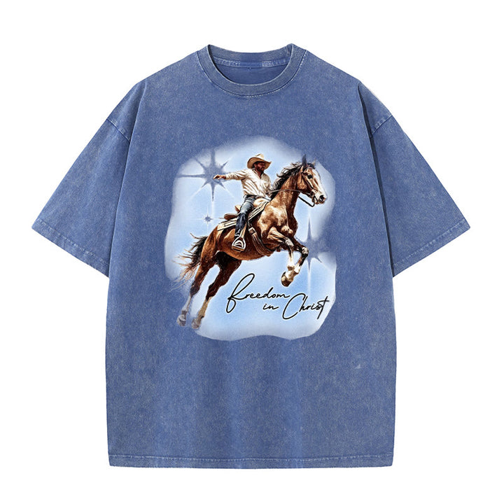 Christianartworkshop  YHWH Floral Design Washed T-Shirt - Blue - 4XL - image 5