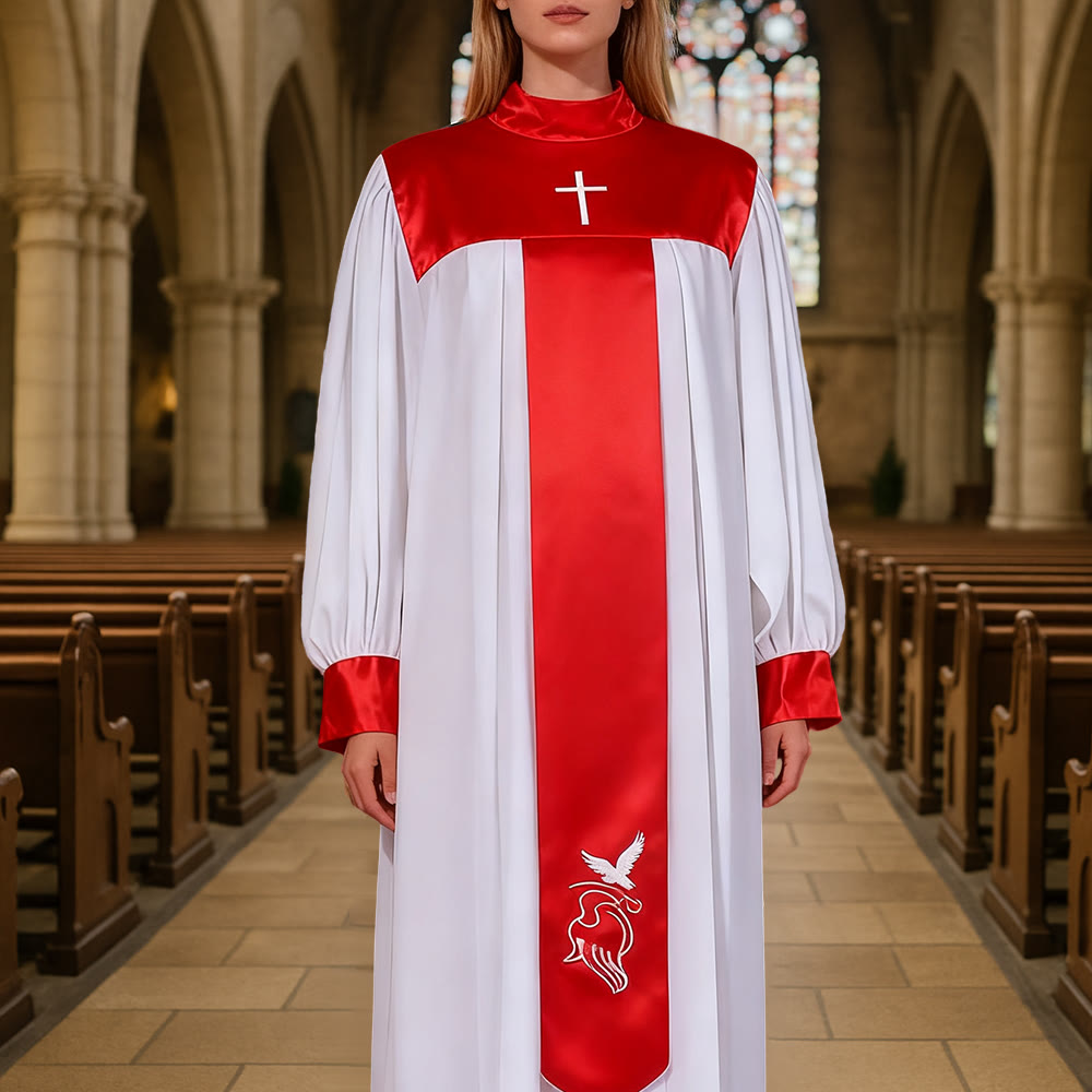 Christianartworkshop Multi - Color Elegant Satin - Trimmed Clergy Robes with Holy Symbols - Red - 3XL - image 0