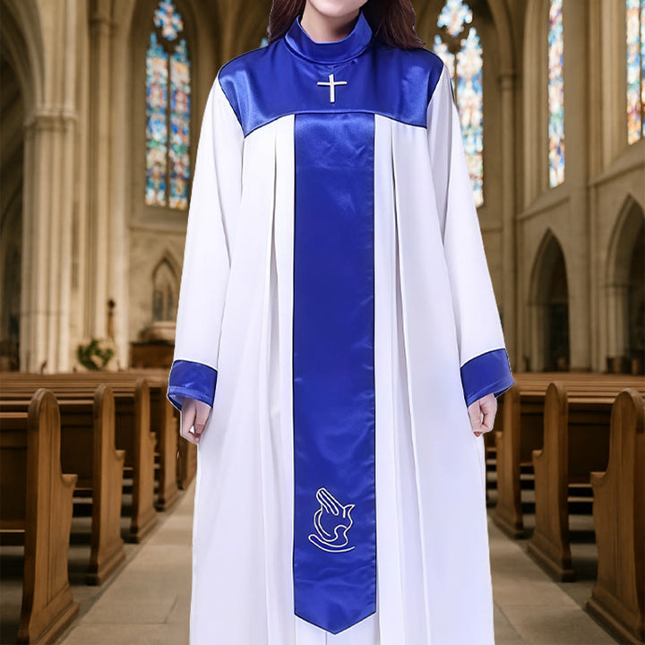 Christianartworkshop Multi - Color Elegant Satin - Trimmed Clergy Robes with Holy Symbols - Blue - 3XL - image 4