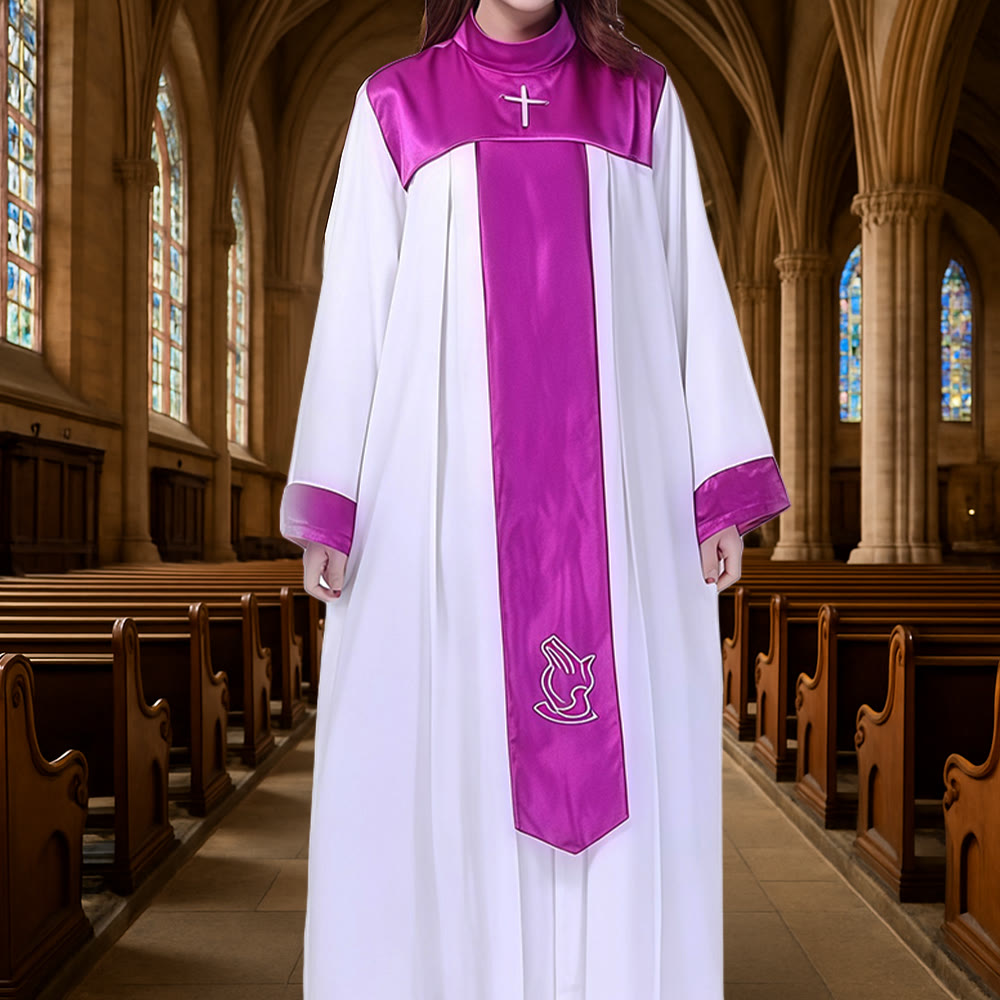 Christianartworkshop Multi - Color Elegant Satin - Trimmed Clergy Robes with Holy Symbols - Purple - 3XL - image 7