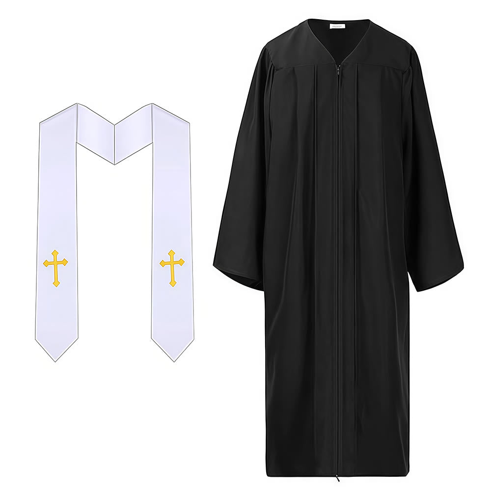 Christianartworkshop Elegant Black & White Clergy Robes: Golden Cross Detail - image 7
