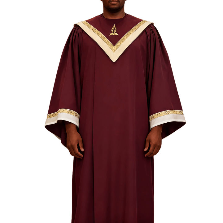 Christianartworkshop Burgundy Clergy Robe with Golden Holy Spirit Detail & V-Collar Design - image 3