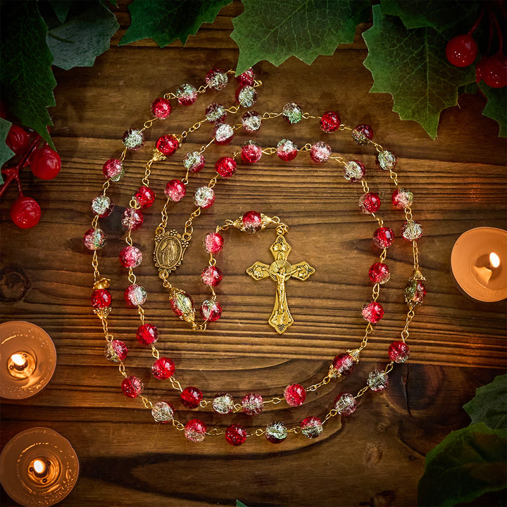Christianartworkshop Christmas - Themed Red Bead Rosary with Golden Crucifix & Madonna Medal - image 6